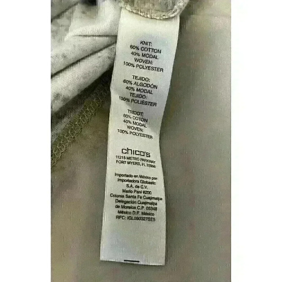 Chicos Womens Size 1 Medium Tan White Tunic Short Sleeve Top V Neck Chiffon Hem - Picture 7 of 13